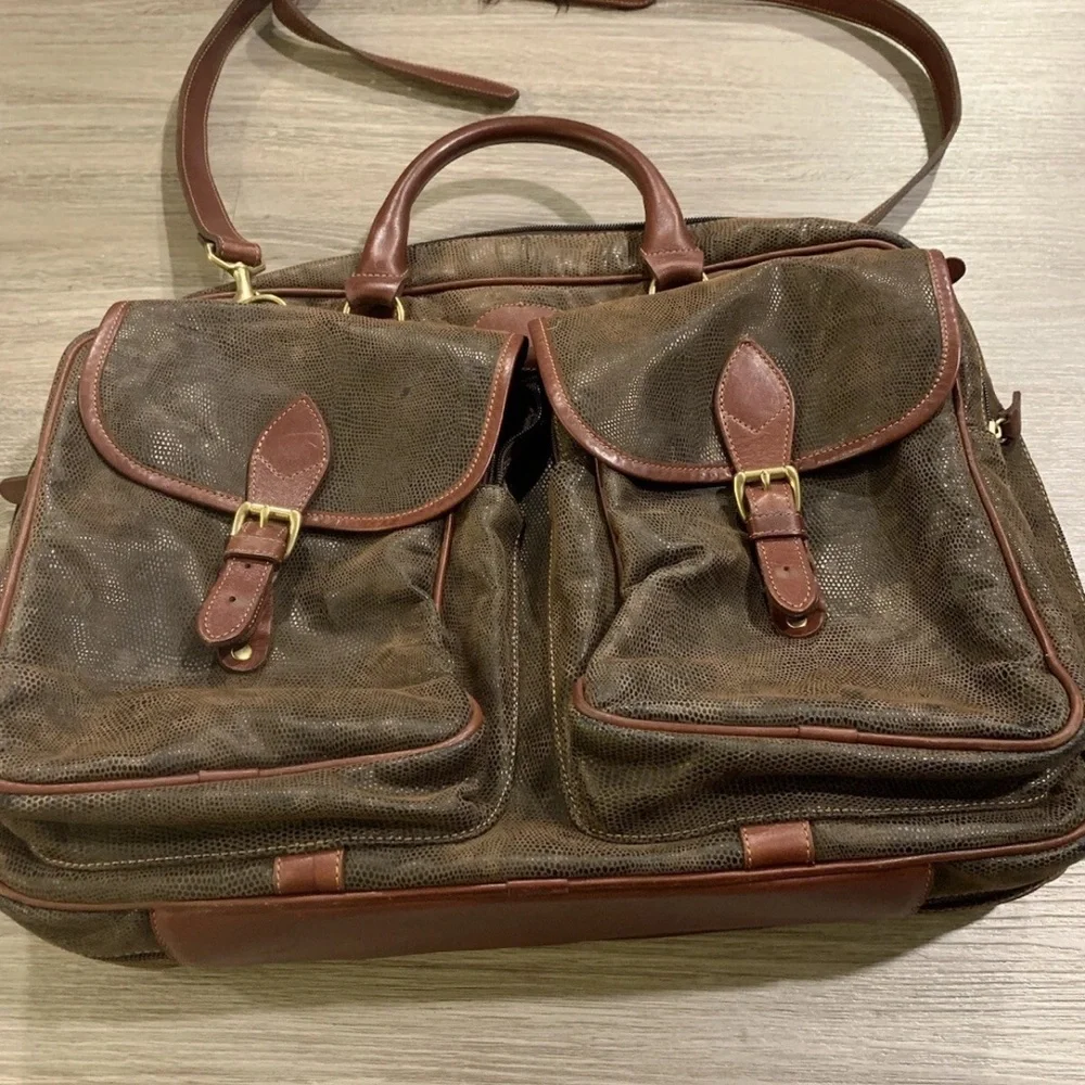 VINTAGE ORVIS BATTENKILL MESSENGER BRIEFCASE TRAVEL BAG BROWN LEATHER *RARE*